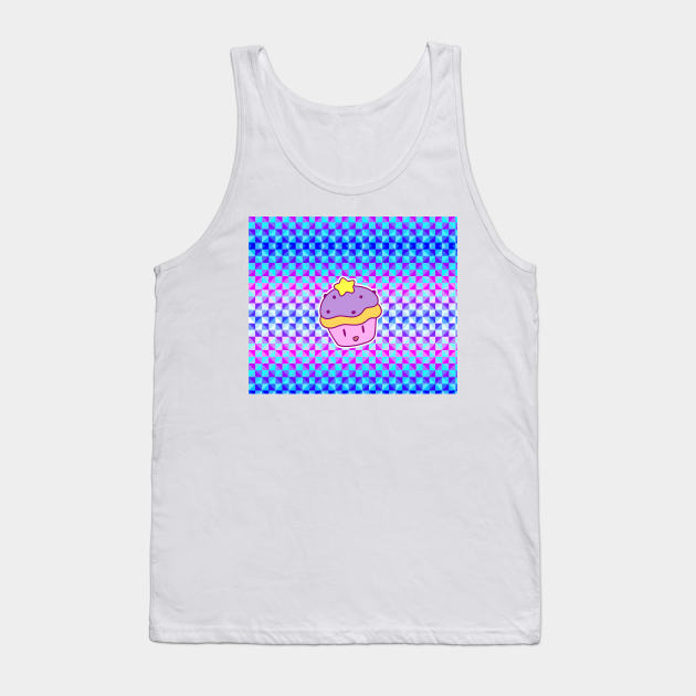 Star Cupcake - Holographic Checkered Pattern Tank Top by saradaboru